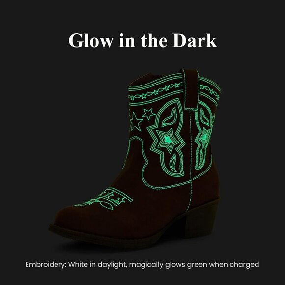 PATPAT Girls Cowgirl Boots Western Riding Shoes with Zipper & Square Toe - Picture 2 of 6